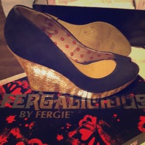 Fergalucious Untold Peep Toe Wedges-Black